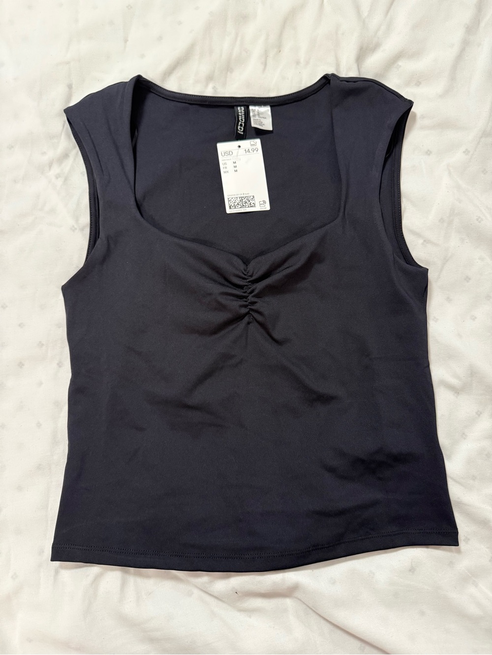 H&M Black Scoop Neck Ruched Tank Top